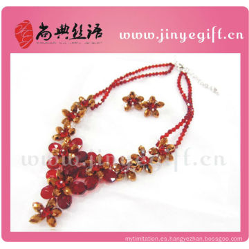 Joyería de moda Crystal Zircon Flower Luxury Ruby Necklace Sets Indian